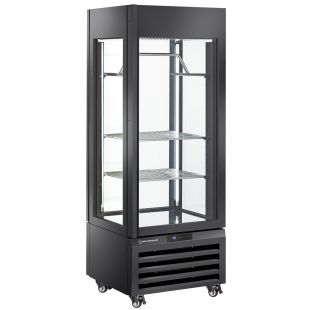 Diamond | FULL glazen vitrine" 440 liter, 2 planken & vleesstang, geventileerd - MEAT - ZWART | MAX/507-MB