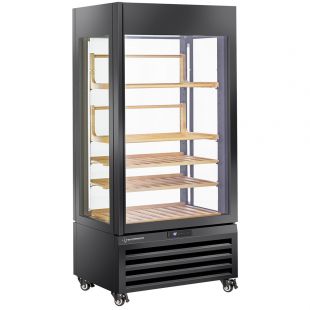 Diamond | FULL glazen vitrine" 600 liter, 1 niveau + 4 planken, geventileerd - WINE - ZWART | MAX/609-VB2