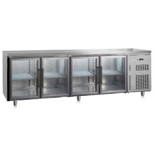 Gastro Inox | Marecos Softline RVS gekoelde werkbank 700mm diep met 4 glasdeuren en achteropstand - GI-222.078