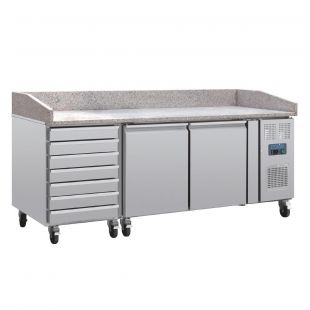 Polar U-serie pizza werkbank met granieten blad en deeglades 290L