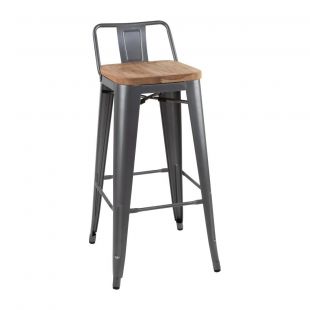 Bolero Bistro hoge barstoel met houten zitting grijs (4 stuks)