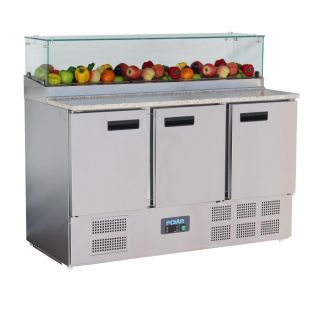 Polar G-serie 3-deurs pizza koelwerkbank met opzetvitrine 436L